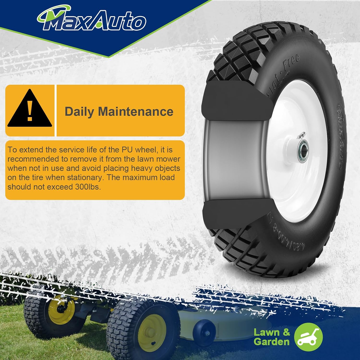 4.80 4.00-8 Flat-Free Wheelbarrow Tire, 4.80/4.00-8 Tire and Wheel w/Grease Fitting, 3" Centered Hub, 3/4" Bearings