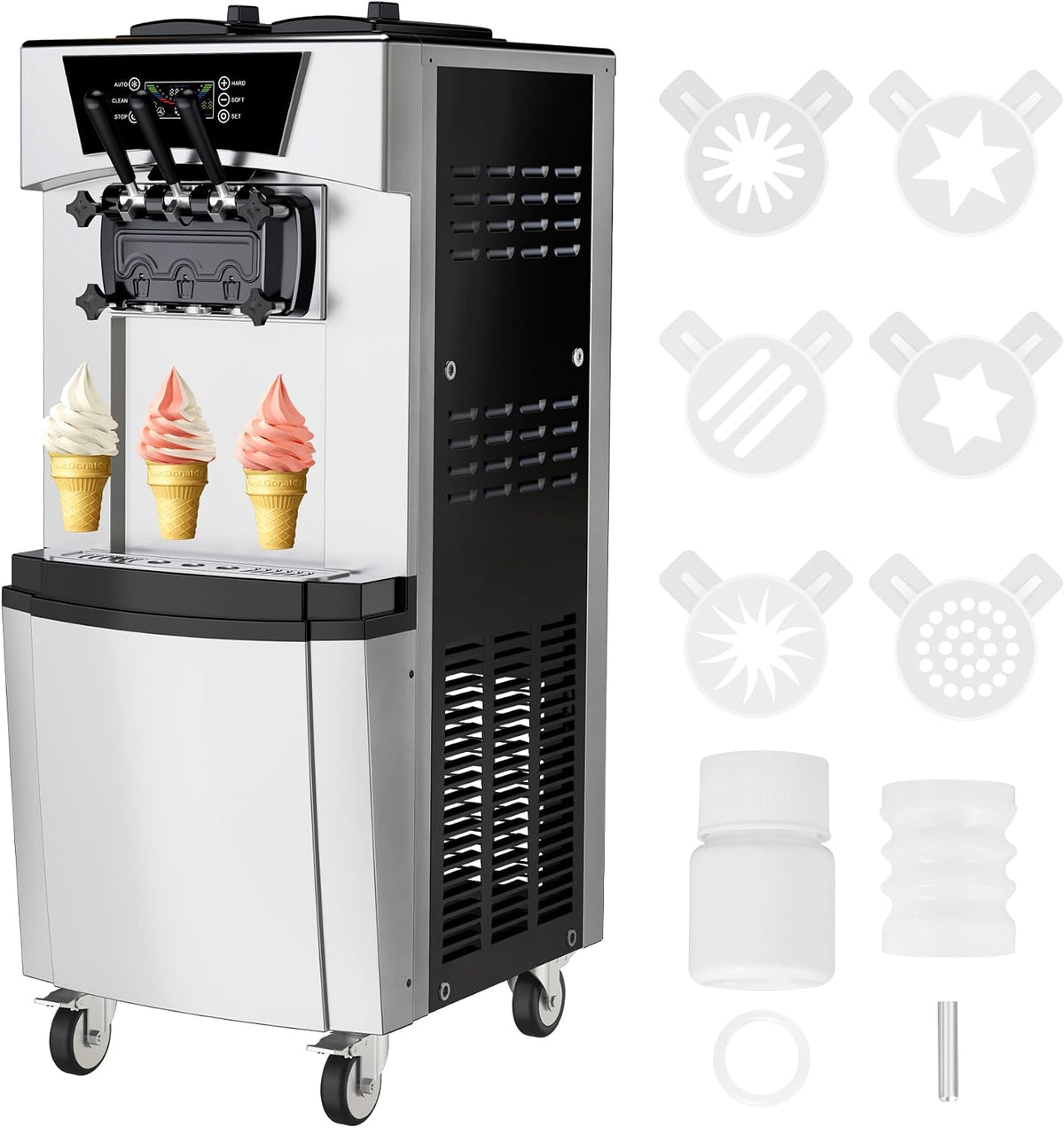 Ice Cream Machine, 2200W Commercial Ice Cream Maker with Auto Clean Function, Freestanding Frozen Yogurt Machine for