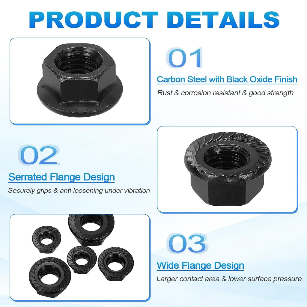 5Pcs Serrated Flange Hex Nuts 1/2"-13 UNC Carbon Steel