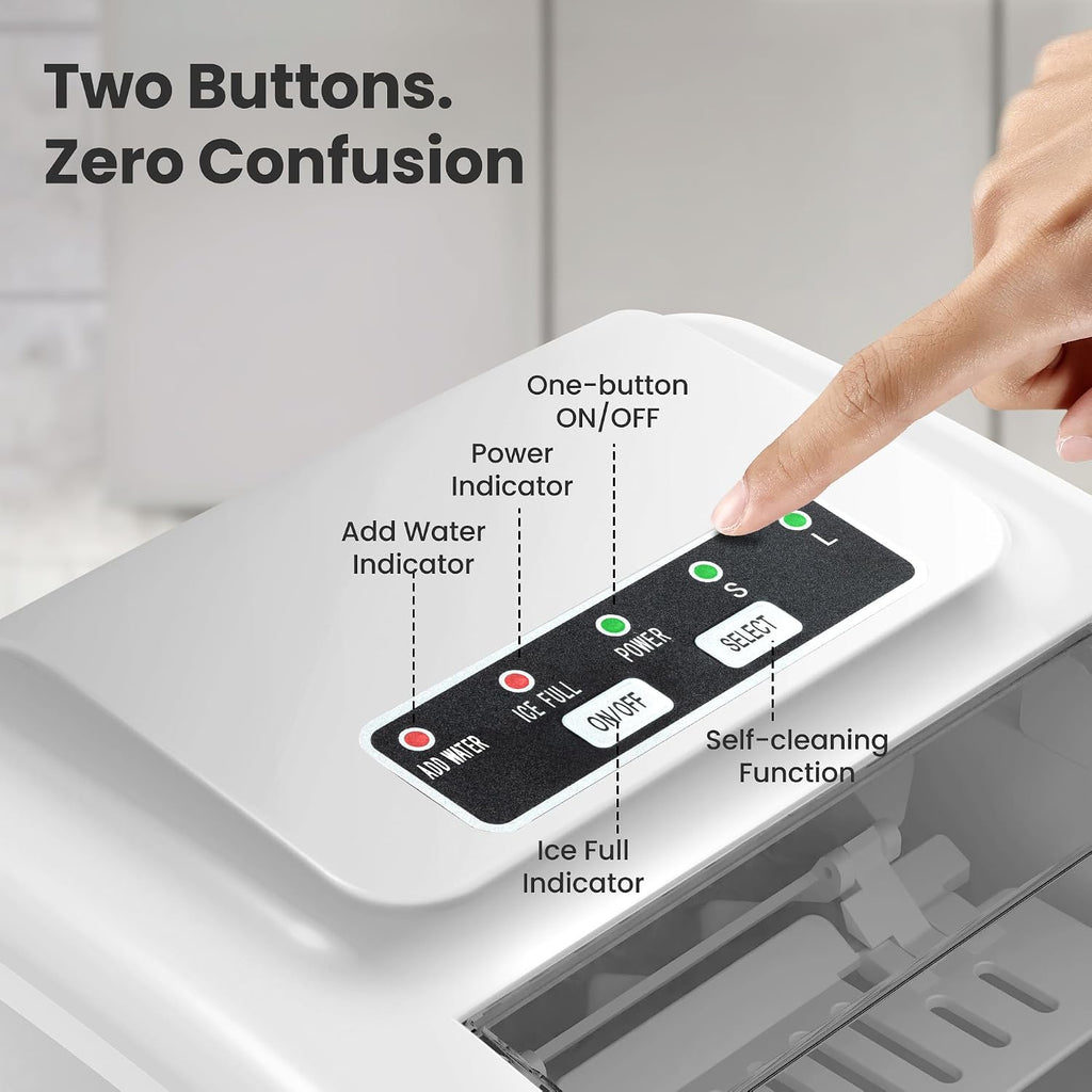 Countertop Ice Maker, 26Lbs/24H,2 Sizes of Ice, Self-Cleaning,White