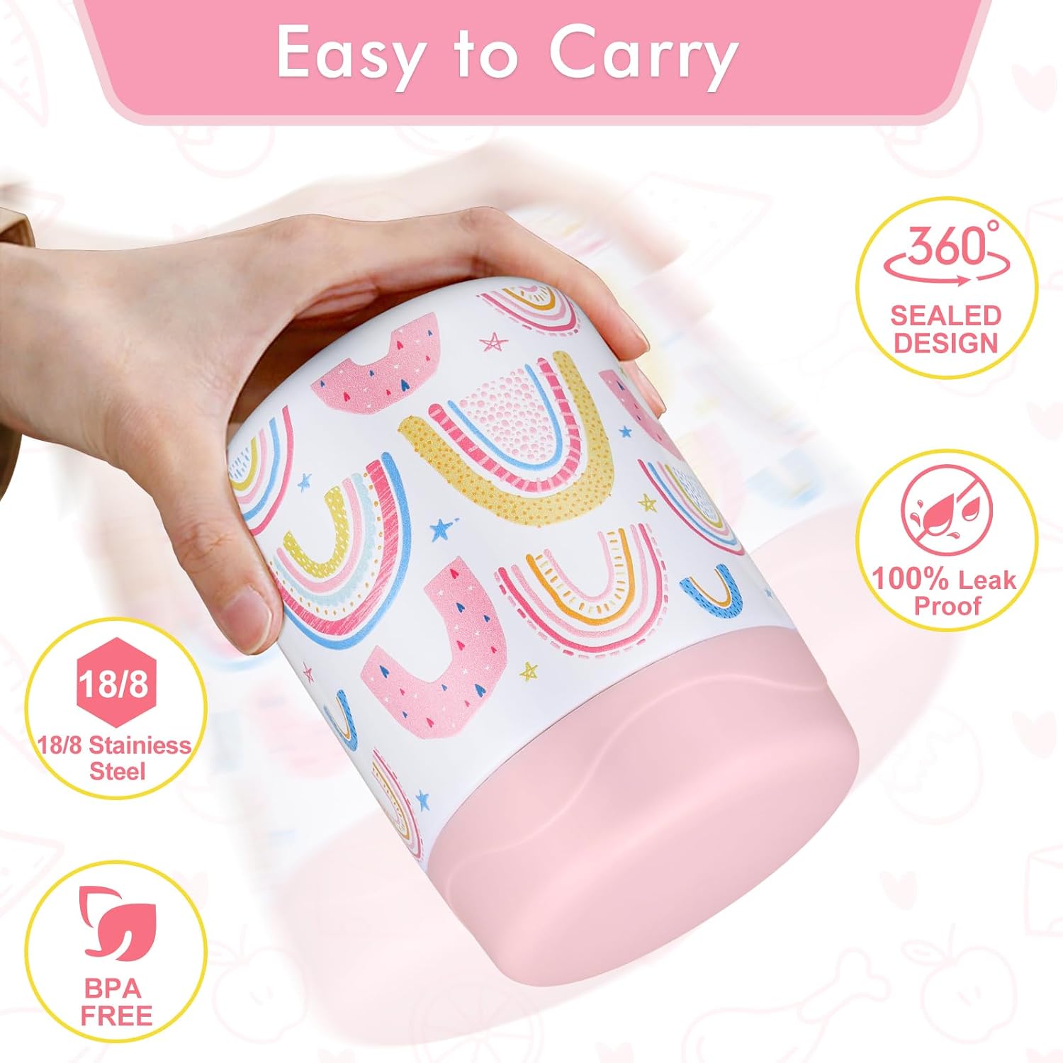 12oz Soup Thermo for Hot Food Kids Insulated Food Jar Wide Mouth Lunch Container Leak Proof Stainless Steel Vacuum