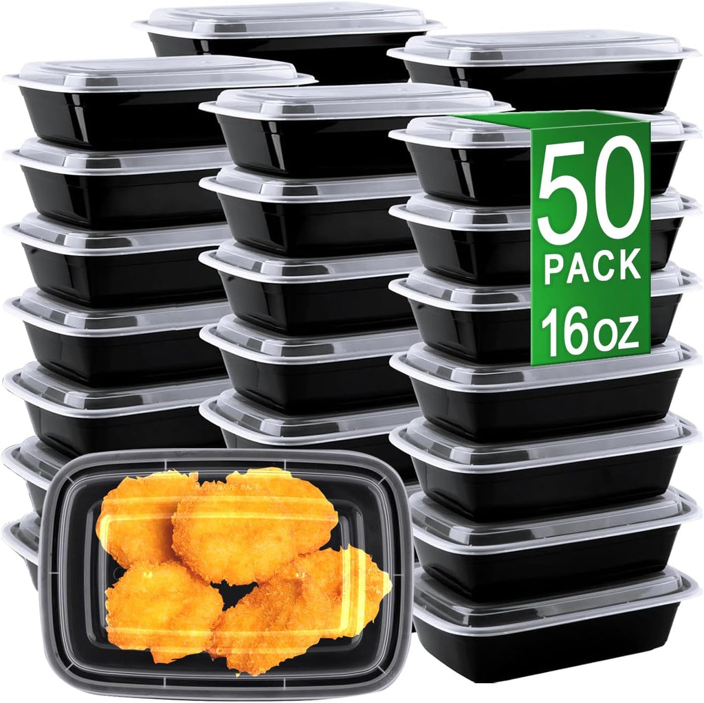 16oz Meal Prep Containers, 50 Pack Disposable Food Storage Boxes with Lids