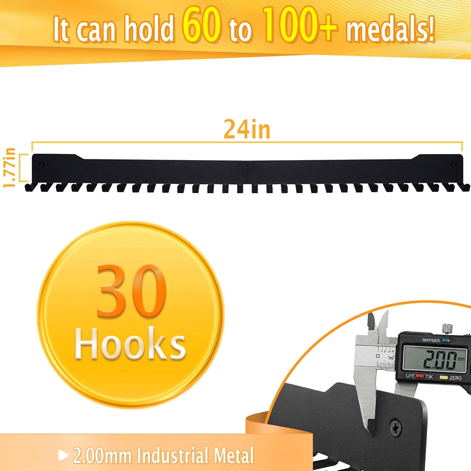 24-30 Inch Medal Hanger Display, Wall Mount Metal Ribbon Holder | Holds 60-100+ Medals, Supports 45 Lbs Capacity