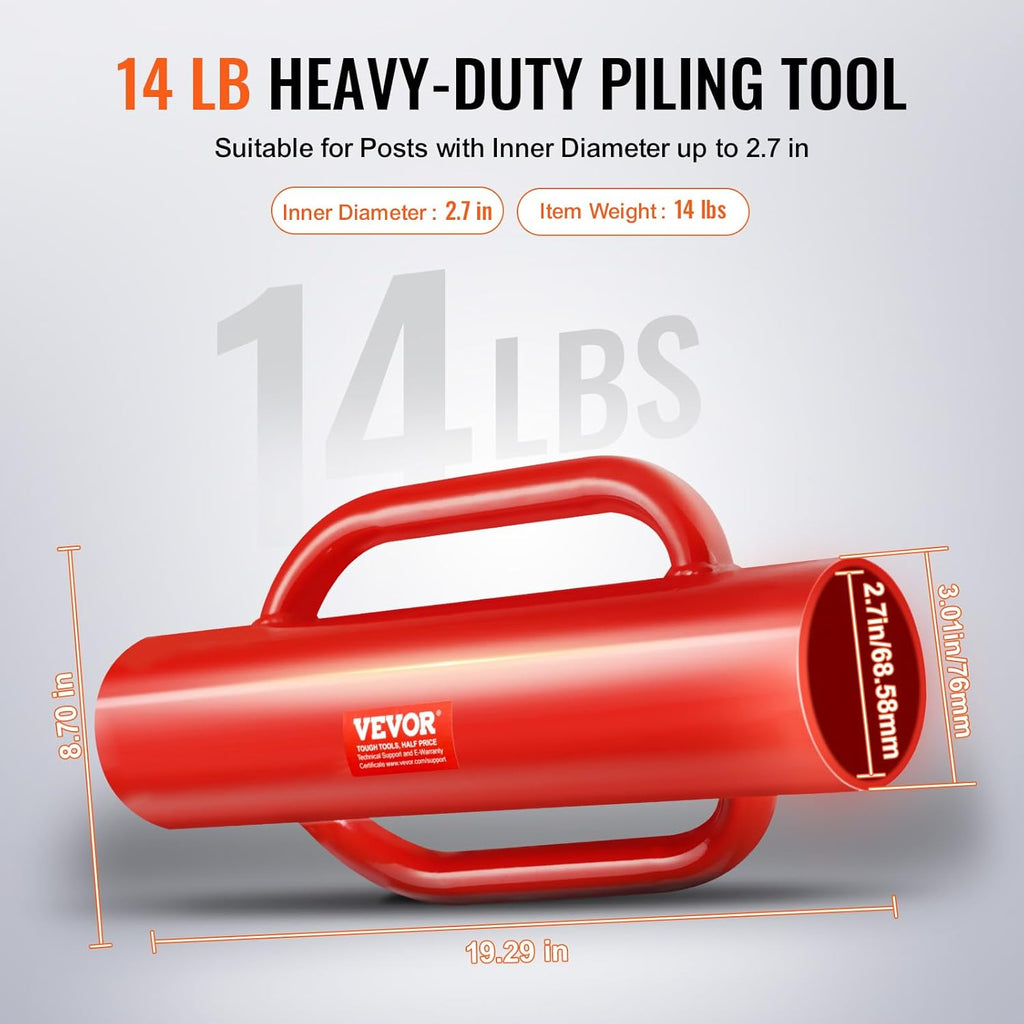 Fence T Post Driver, 2.7" Inner Diameter Post Pounder with Handles, 14LB Heavy Duty Carbon Steel Hand Post Rammer