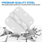 3 1/2" Matte White Door Hinges 3.5" 5/8" Radius Rounded 18 Pack