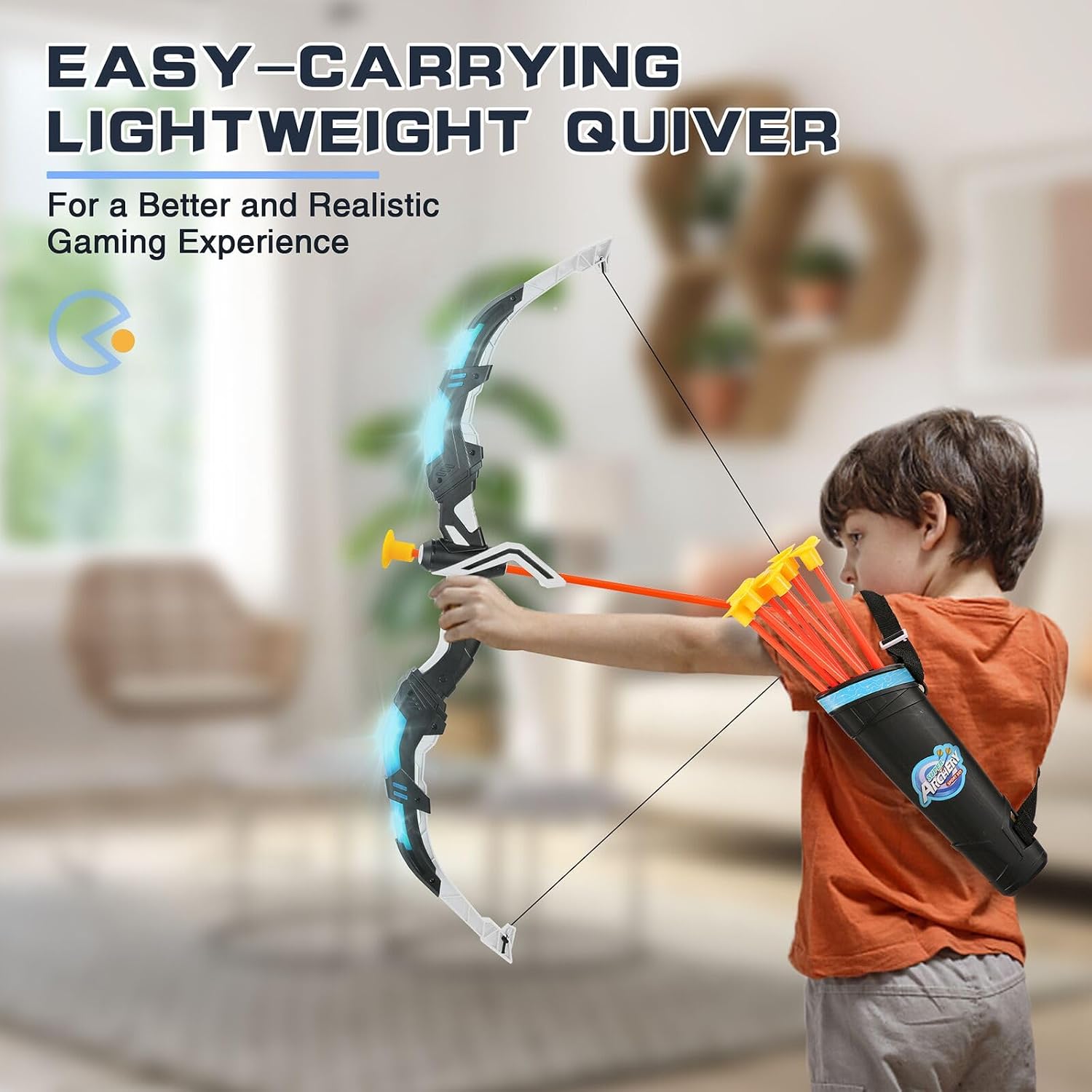 Bow and Arrow Set for Kids LED Light Up Archery Set with 10 Suction Cup Arrows Indoor Outdoor Toys with Standing