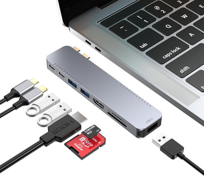 USB C Hub Adapter for MacBook Pro Air Docking Station 8-in-2 for Mac Book Accessories Dongle 4K@60Hz HDMI