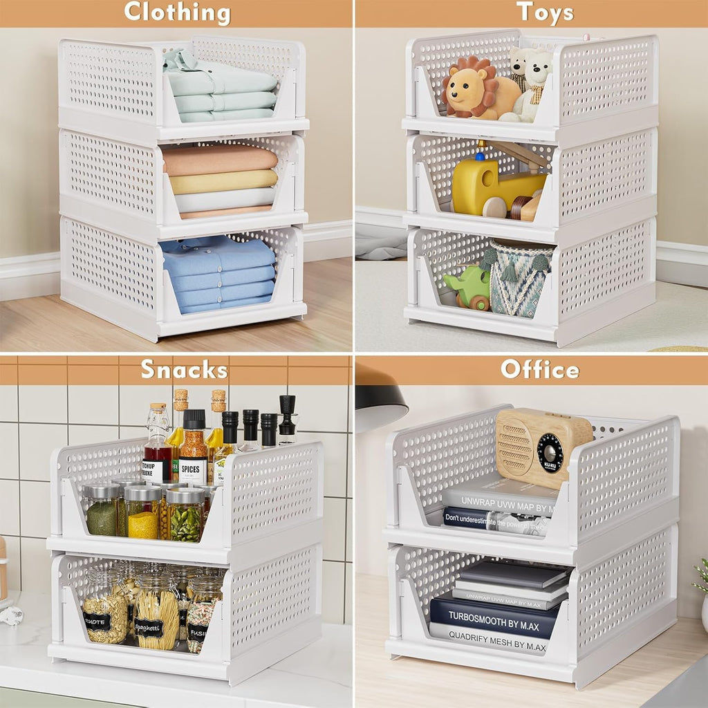 8 Pack Stackable Closet Storage Basket - Stackable Storage Bins