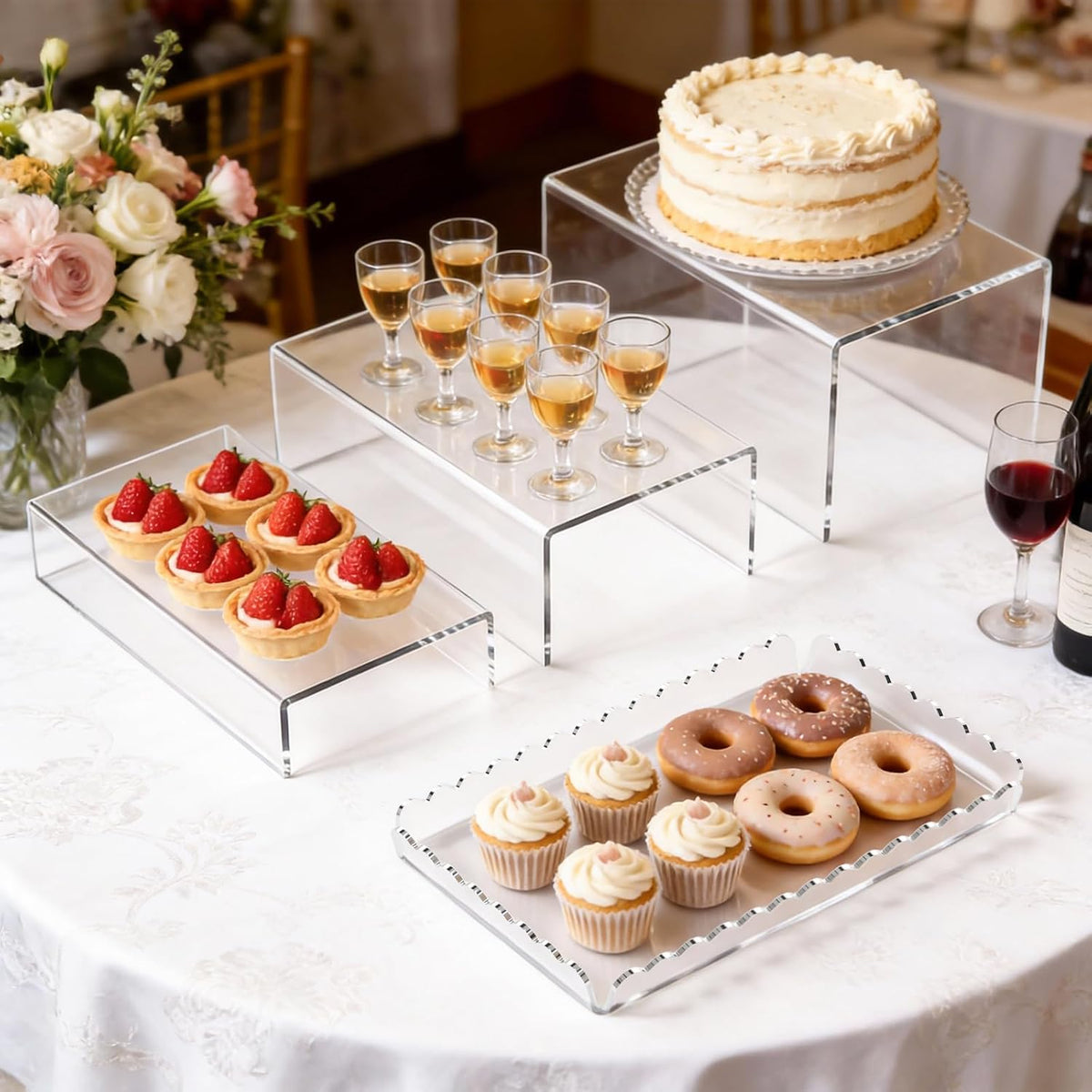 Acrylic Buffet Risers, Food Risers for Buffet Table, Clear Acrylic Risers Display Stand with U Shaped for Catering