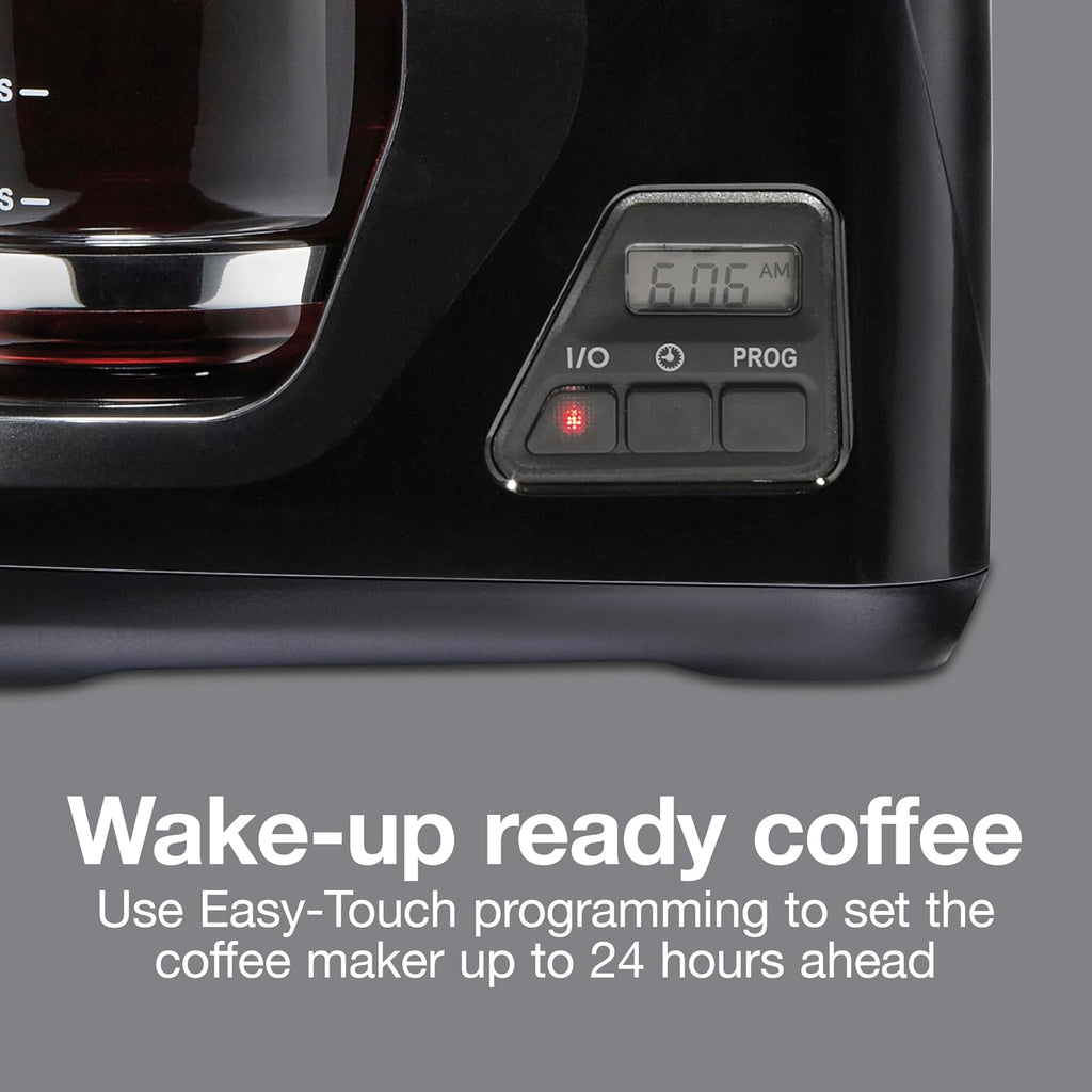 Digital & Programmable FrontFill 12 Cup Drip Coffee Maker | Glass Carafe | Compact | Auto Shutoff | Black & Silver |