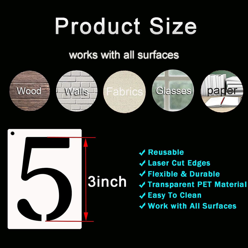 DXCYZ 3 Inch Large Number Stencils Kit 0-9 Address Number Stencil, 10PCS Reusable Plastic Painting Number Templates