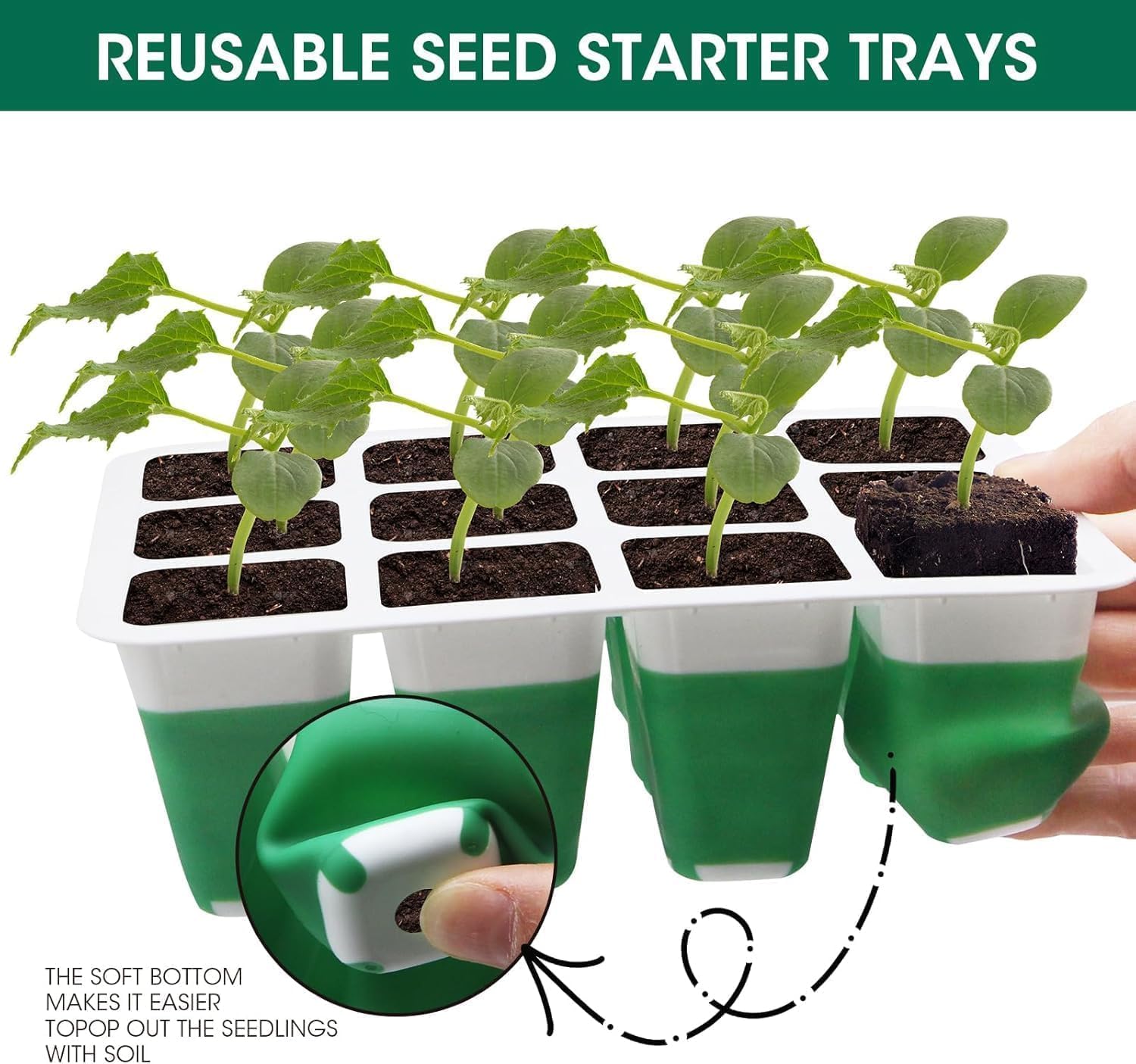 Self Watering Seed Starter Tray with Grow Light, 10-Pack 120-Cell Reusable Seed Starter Kit with Soft Silicone, Plant