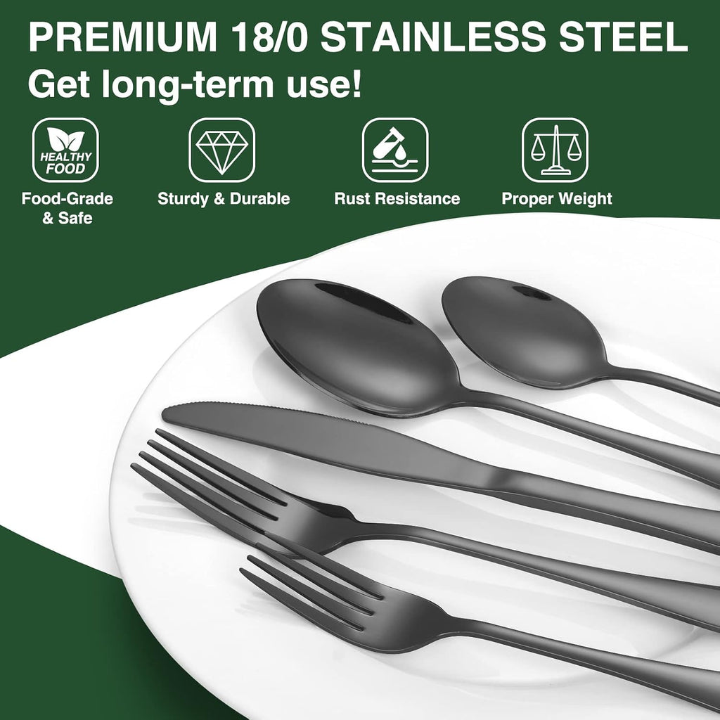 60-Piece Black Silverware Set with Organizer, AIVIKI Stainless Steel Flatware for 12, Cutlery Utensil Set for Home