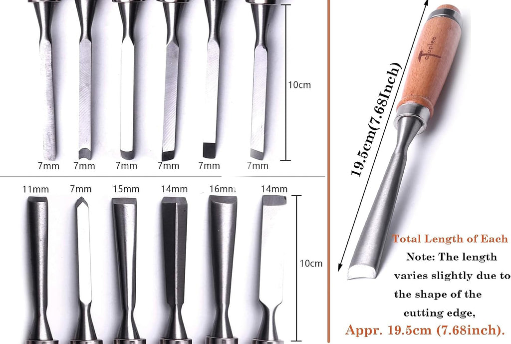 12pcs Wood Carving Chisel Set for Woodworking, Professional Wood Gouge Tools with Box and Roll Up Bags for Carpenter