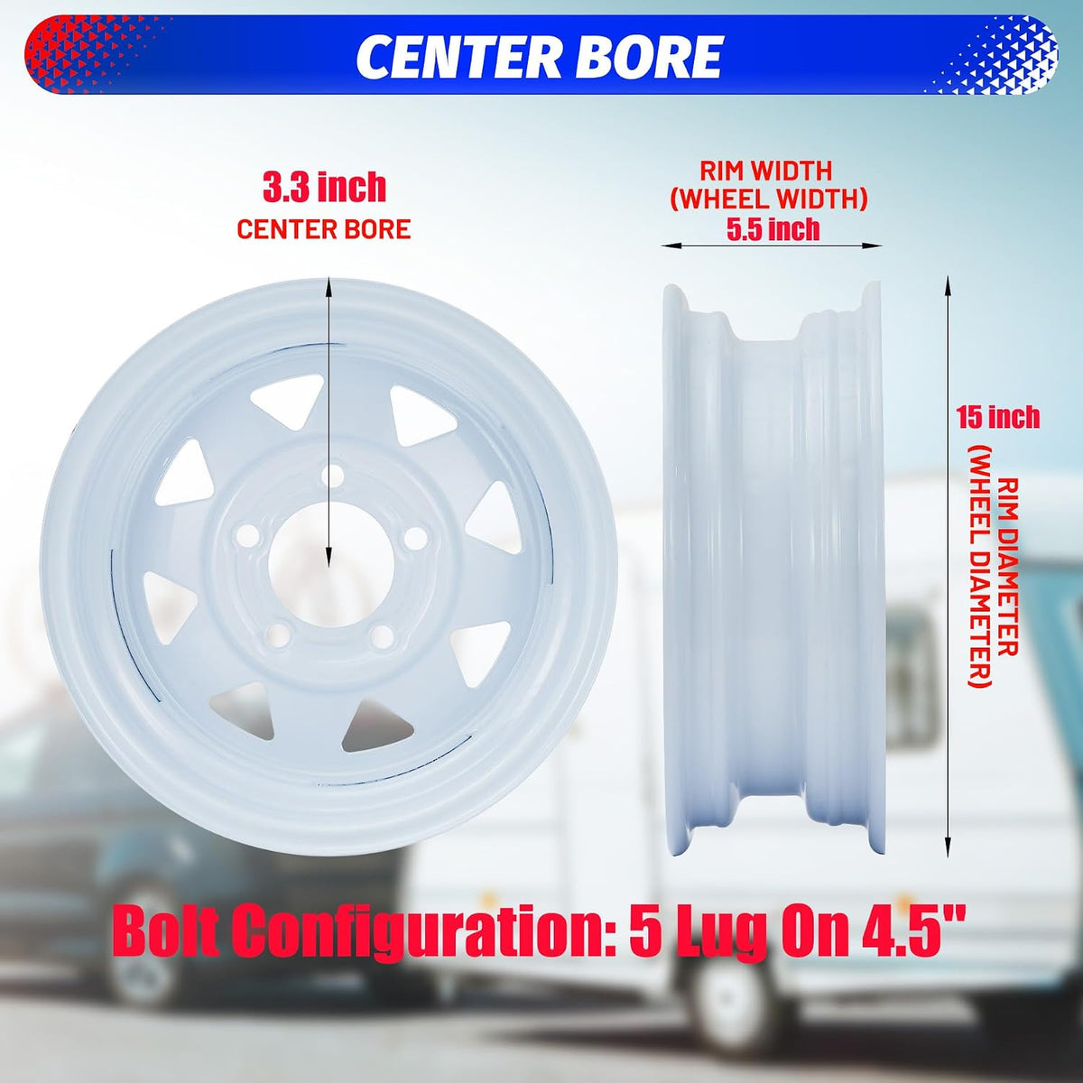 ST205/75D15 Trailer Tires with 15 in Rims, 5 Lug on 4.5 in, Load Range C, 6PR