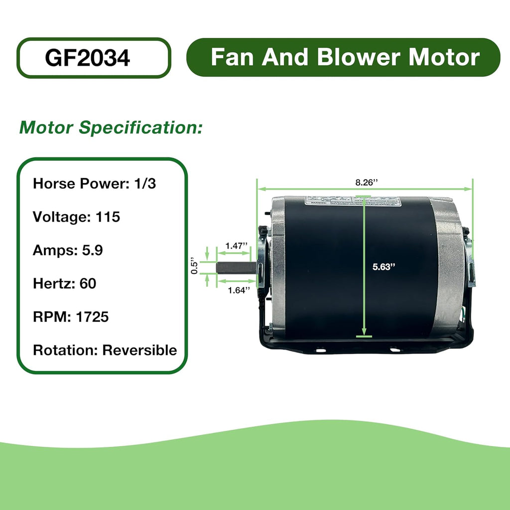 GF2034 Belt Drive Blower Electric Fan Motor 1/3 hp 115 V 1725RPM 48F