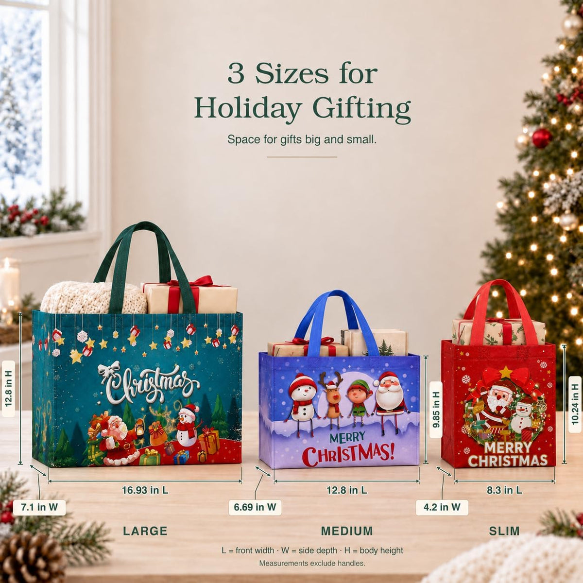 24 Pack Christmas Gift Bags Assorted Sizes Bulk with Handles