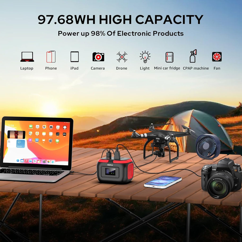 Portable Power Station, 97.68Wh Solar Generator, Lithium Battery Power with 110V AC 120W Peak Socket/DC/USB QC3.0/LED