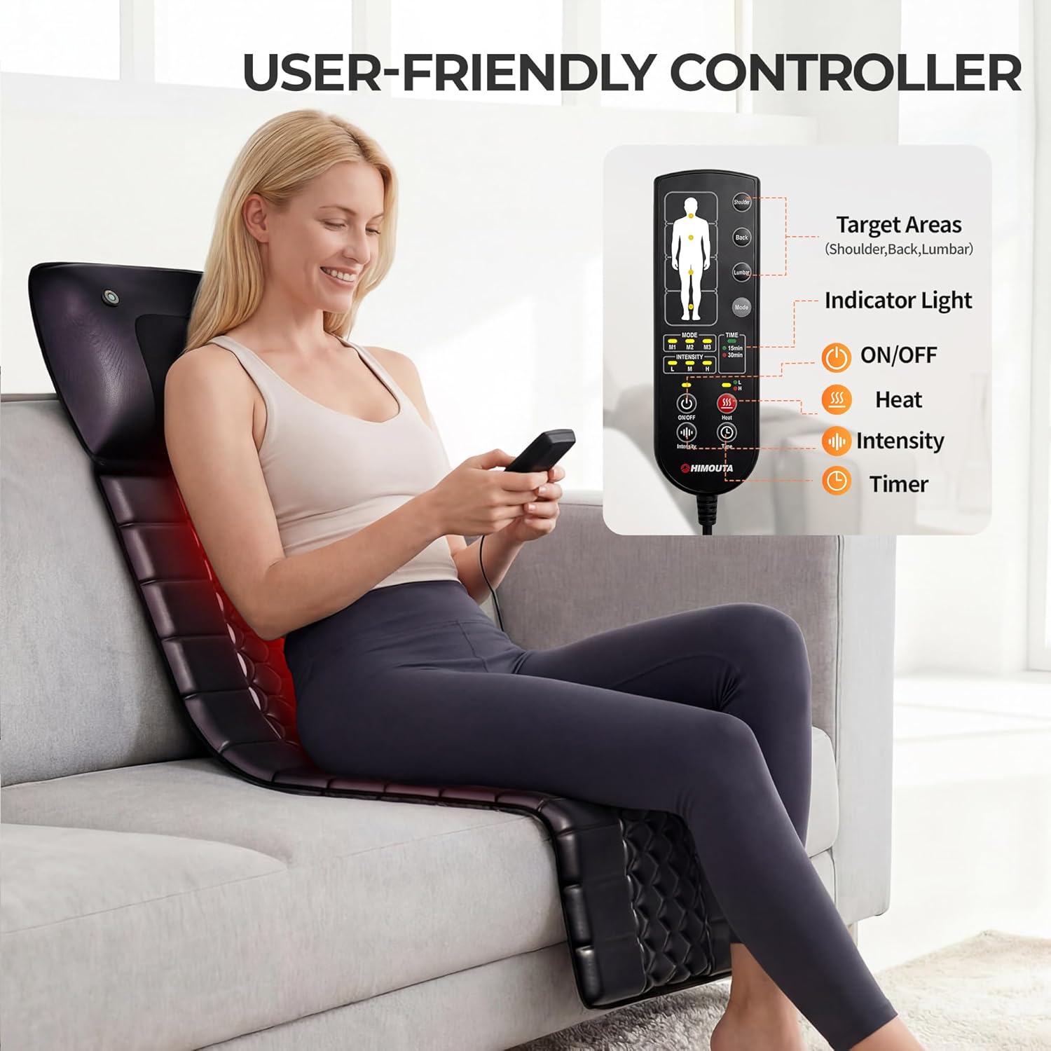Shiatsu Full Body Massage Mat with Heat, Detachable Massager Pad, 10 Vibrating Motors, Deep Tissue Pain Relief for
