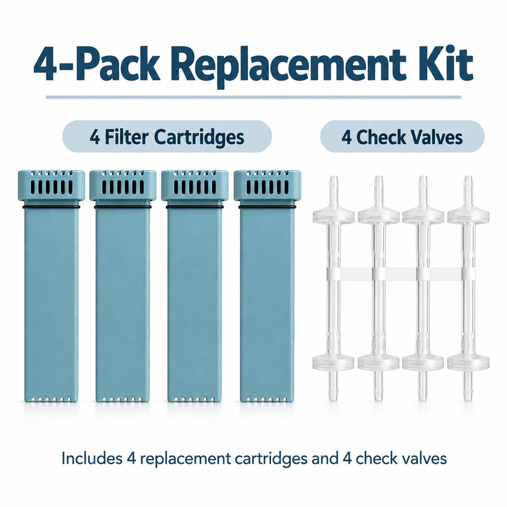 4 Pack Replacement Carbon Filter Cartridge & Check Valve Kit
