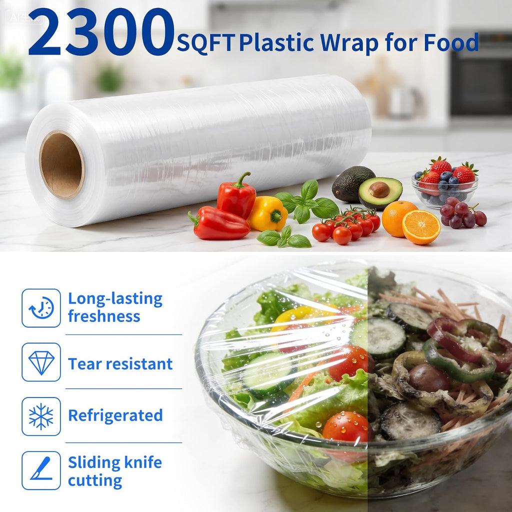 12" x 2300 SqFt Plastic Wrap with Slide Cutter, Cling Wrap for Kitchen