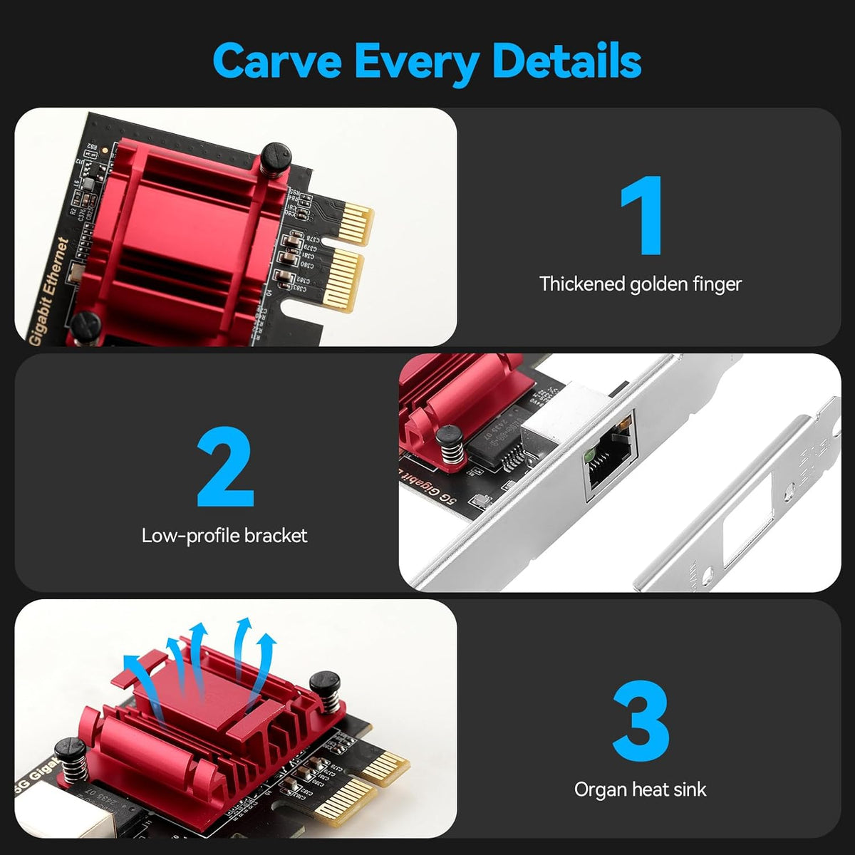 5Gbps PCIe Network Adapter, RTL8126 Chip Multi-Gigabit Ethernet Card (5G/2.5G/1G/100Mbps) PCIe 3.1 X1, RJ45 LAN Controller with PXE Boot, Low Profile Bracket for Windows/Linux