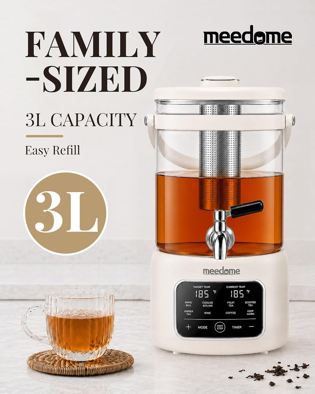 3L Electric Kettle & Beverage Dispenser with Tea Infuser