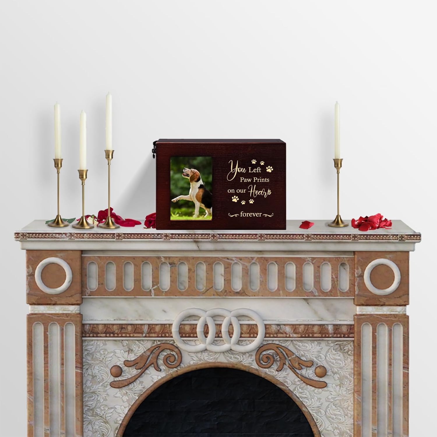 Pet Urns for Dog or Cat Ashes, Wooden Dog Urn for Ashes Memorial Keepsake Box with Photo Frame, Large Pet Cremation