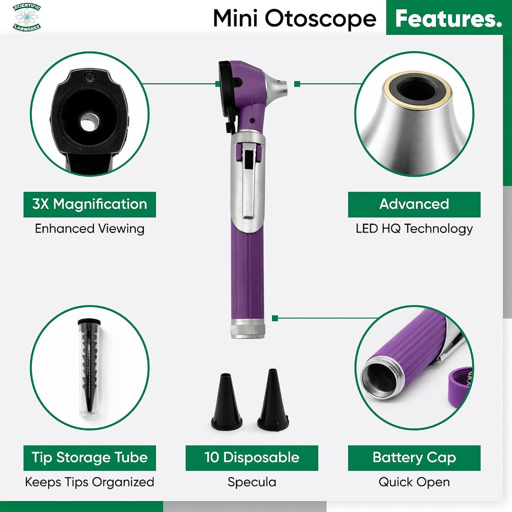 Otoscope - Ear Scope with Light, Ear Infection Detector, Pocket Size (Purple)