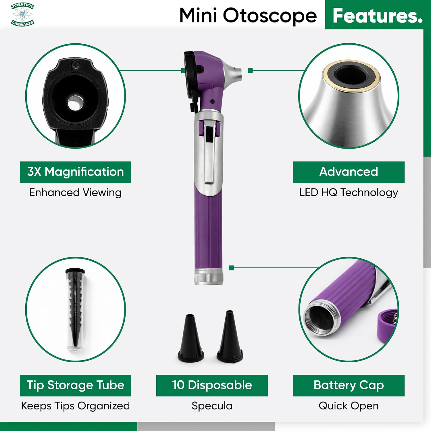 Otoscope - Ear Scope with Light, Ear Infection Detector, Pocket Size (Purple)