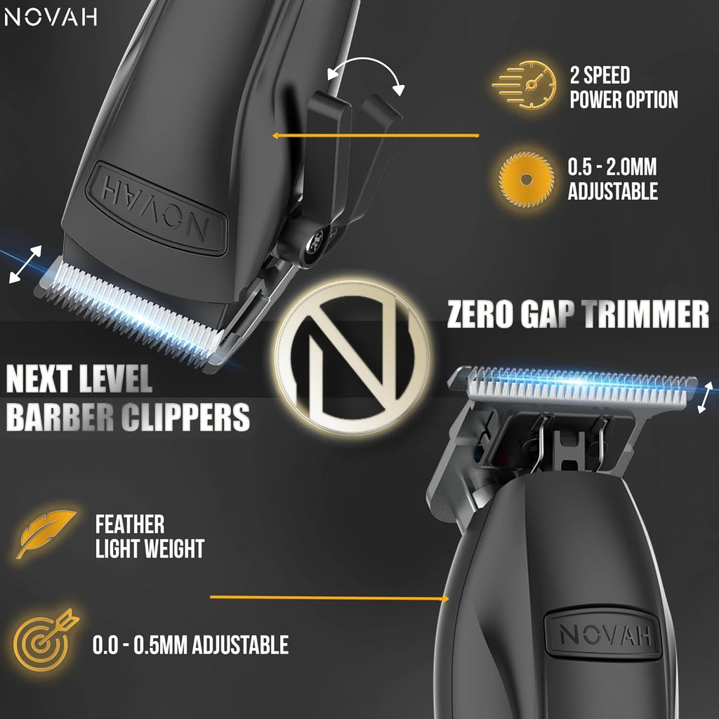 Novah Professional Hair Clippers for Men, Professional Barber Clippers and Trimmer Set, Mens Cordless Hair Clipper