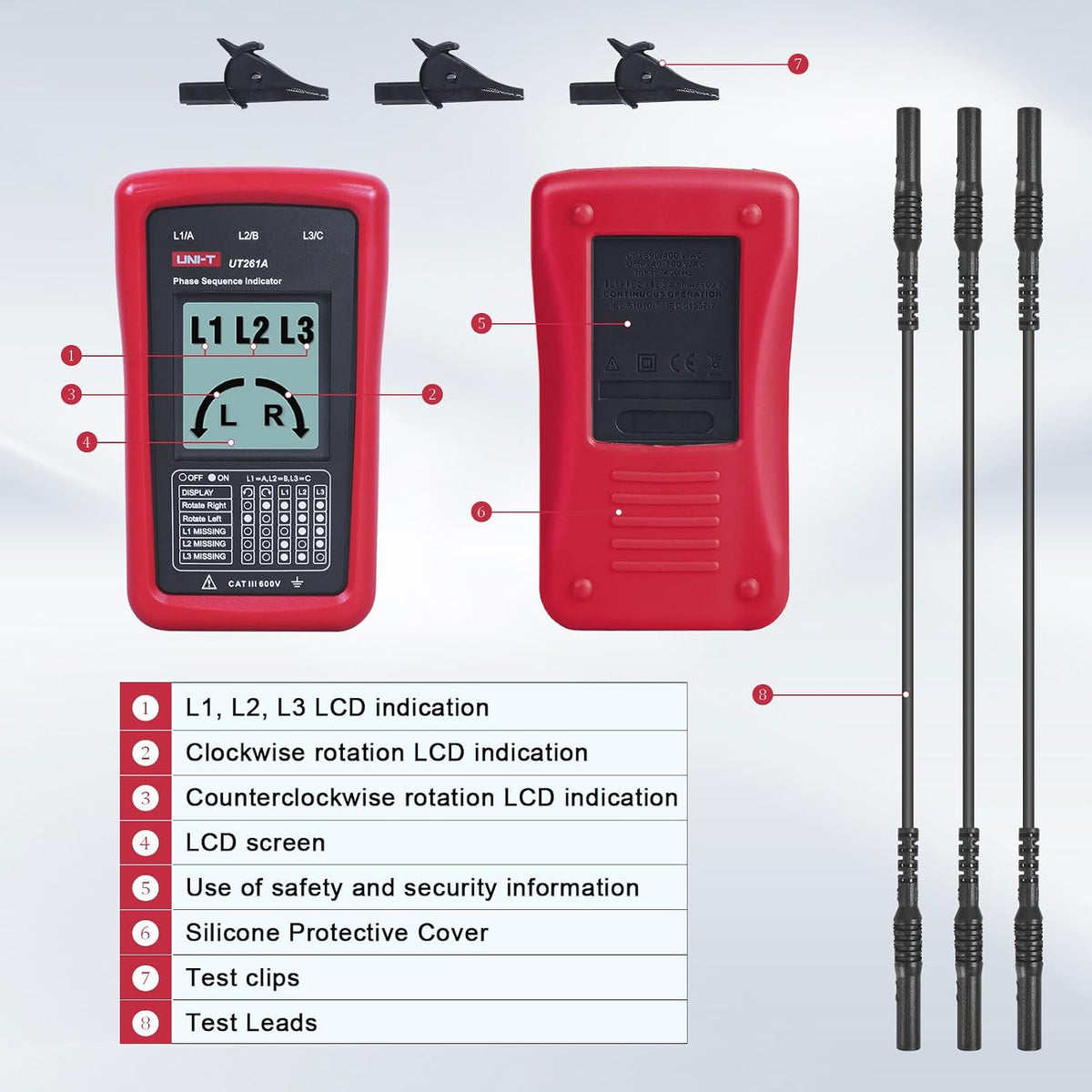 UNI-T AC 3-Phase Rotation Meter Sequence Tester 40-690V