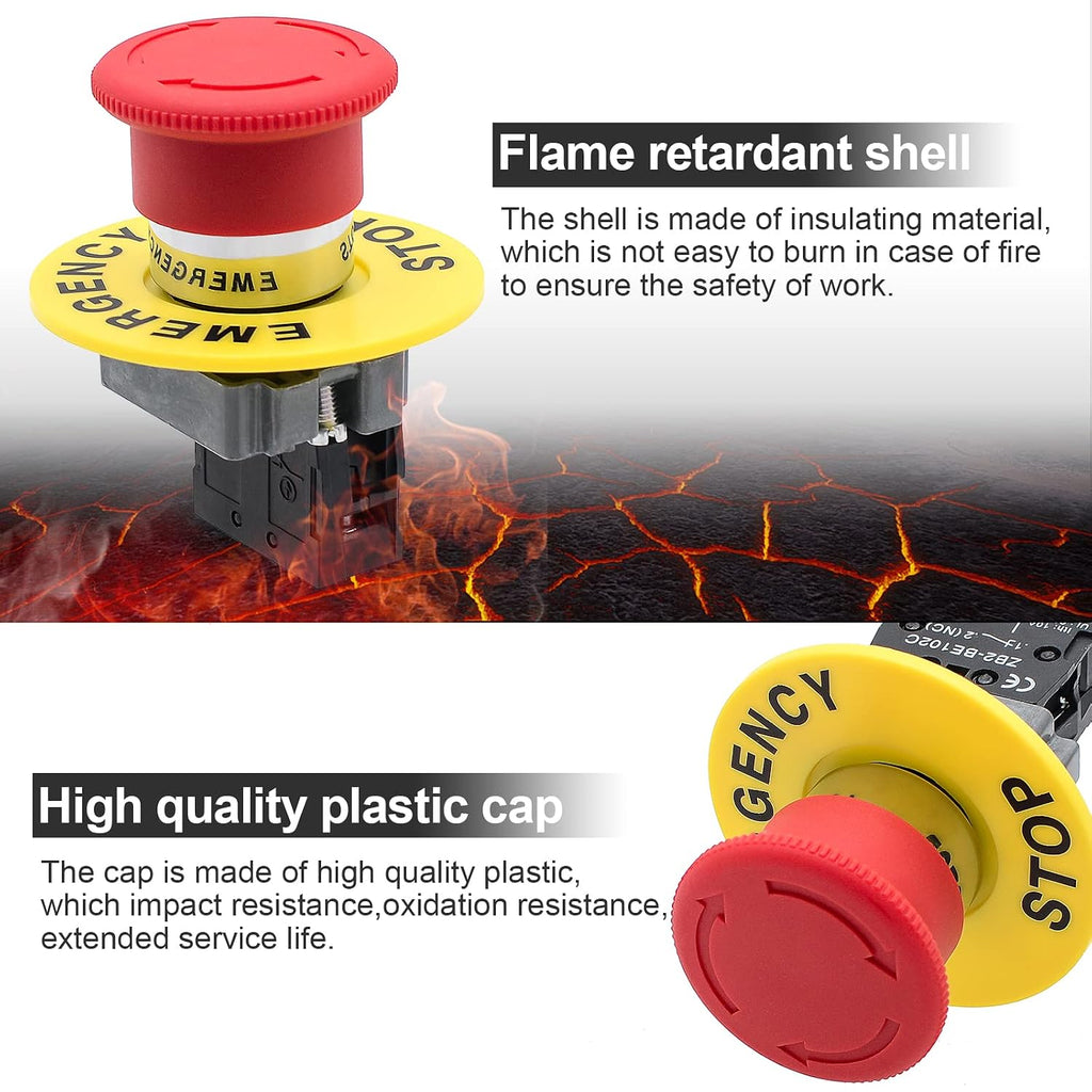 1Pack Red Mushroom Head Emergency Stop Push Button Switch Press