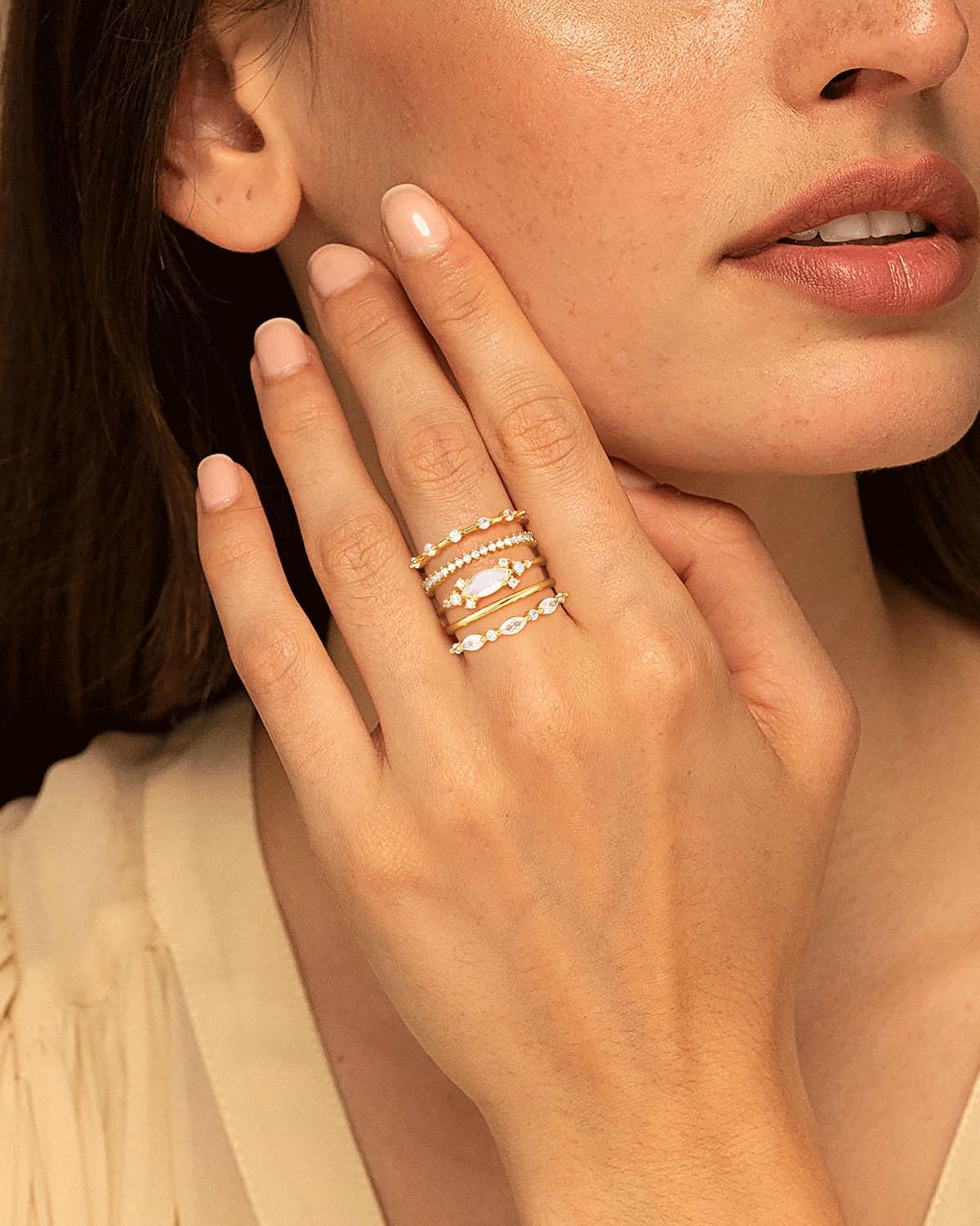 Stackable Gold Rings for Women Set Dainty 18K Gold Plated Cubic Zirconia Thumb Rings Thin Eternity Engagement Rings