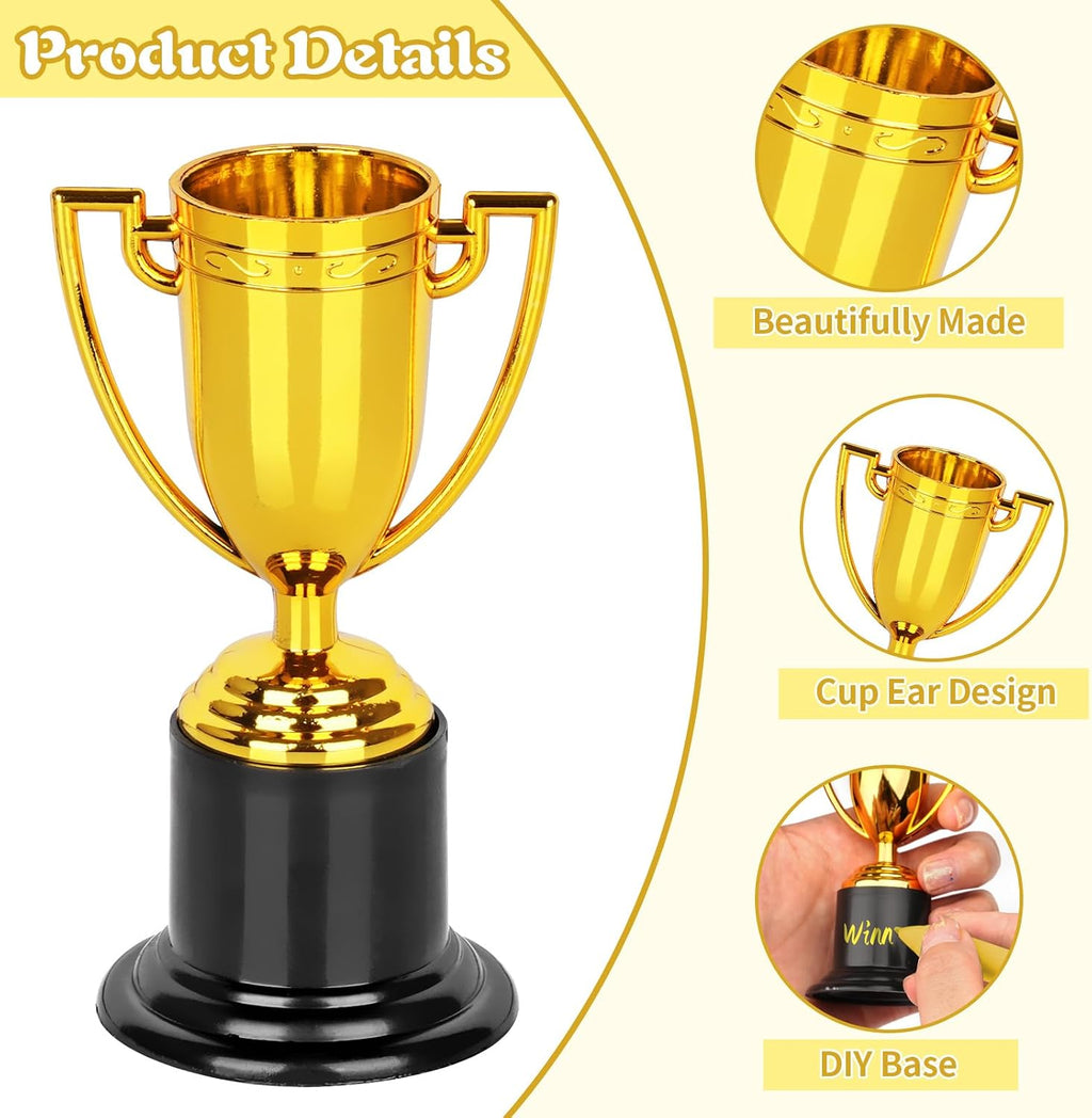 Mini Trophies, 6 Pack Gold Trophy Award, Plastic Trophies for Kids, 4 Inch Trophy Cups, Award Trophies for Party