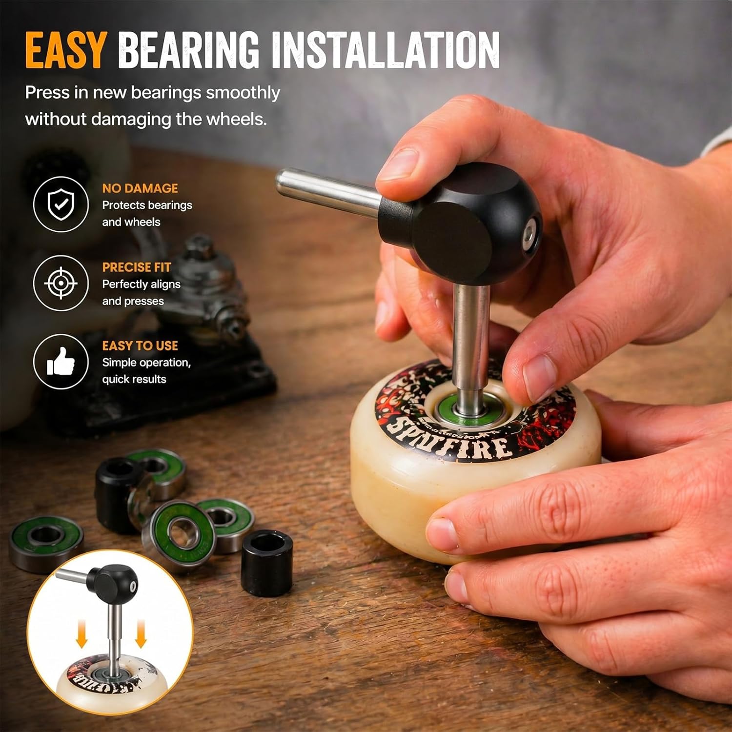 Skate Bearing Press Tool Portable 8mm 608 Bearing Installer Remover for Inline Roller Skate, Skateboard, Longboard &