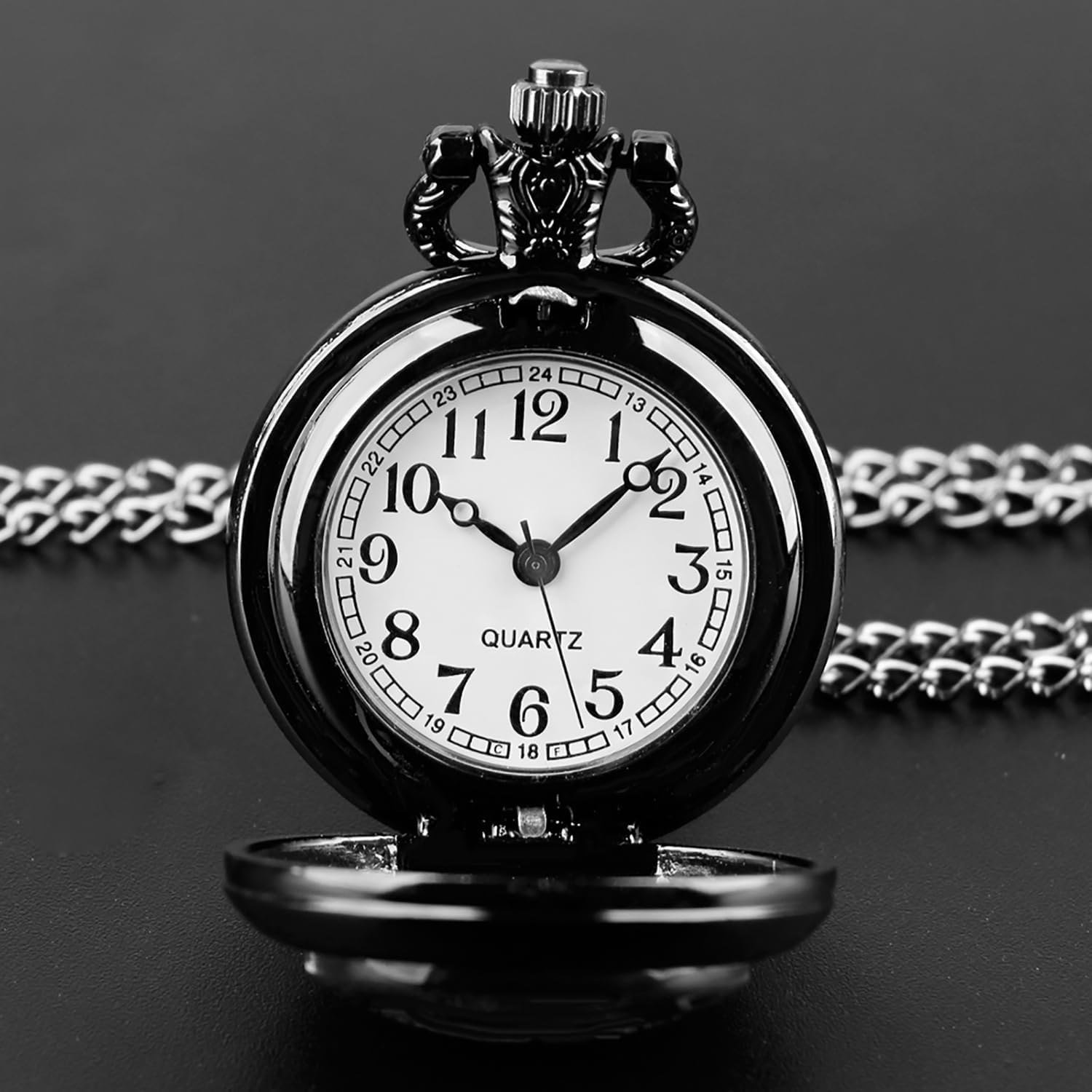 Vintage Glass Dome Mini Pocket Watch for Women Men with Chain,Black | Mini Retro Pocket Watch