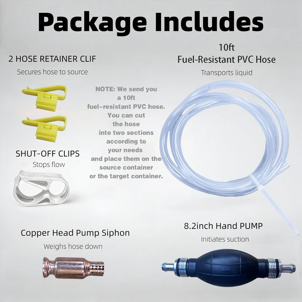 Fuel Transfer Pump, Portable Hand Fuel Siphon Pump | 10 Ft PVC siphon hose for Gasoline，Gasoline Transfer Pump with