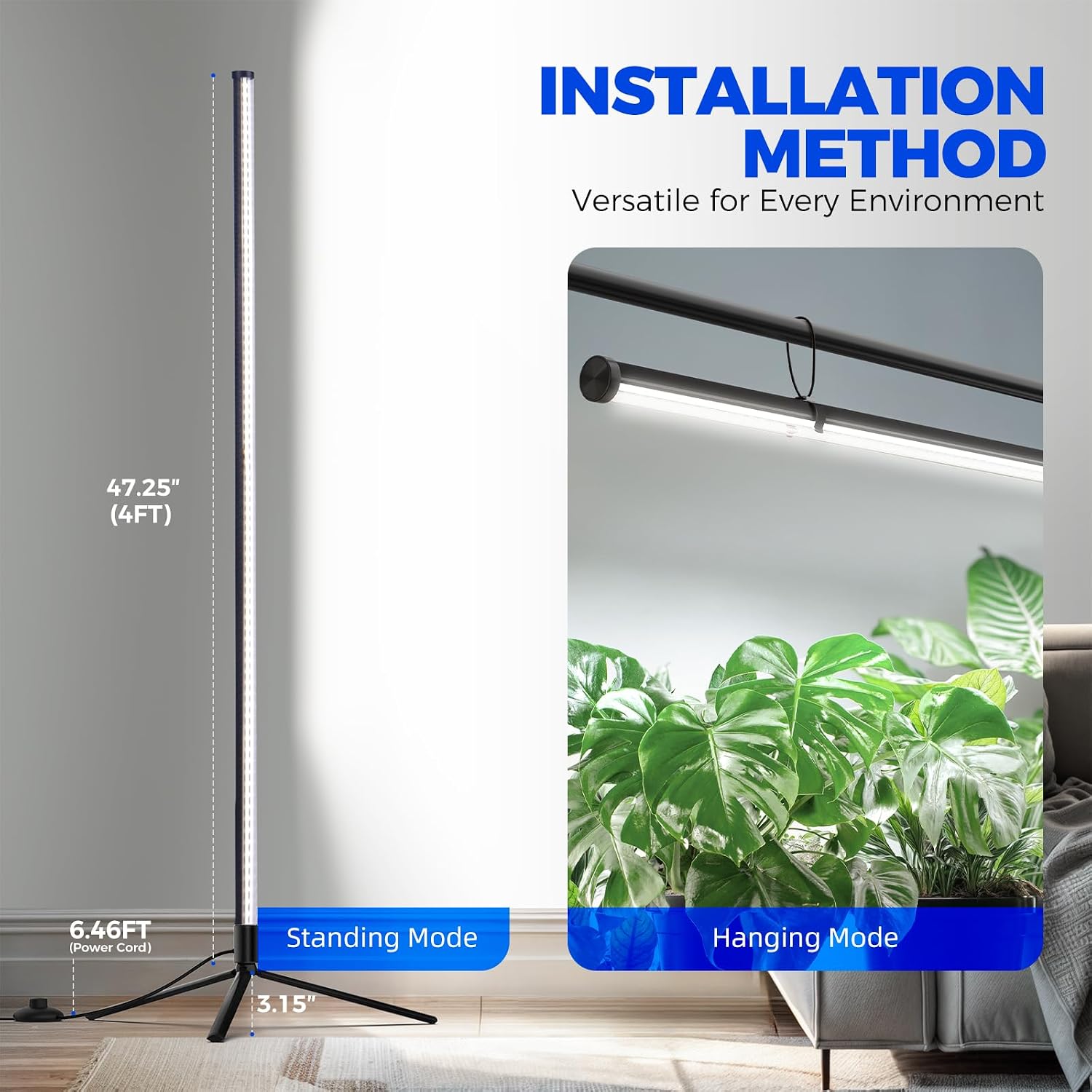 T10 Vertical Grow Light, 4FT 42W, 5000K Full Spectrum, High PPFD | Grow Lights for Indoor Plants, Standing Side