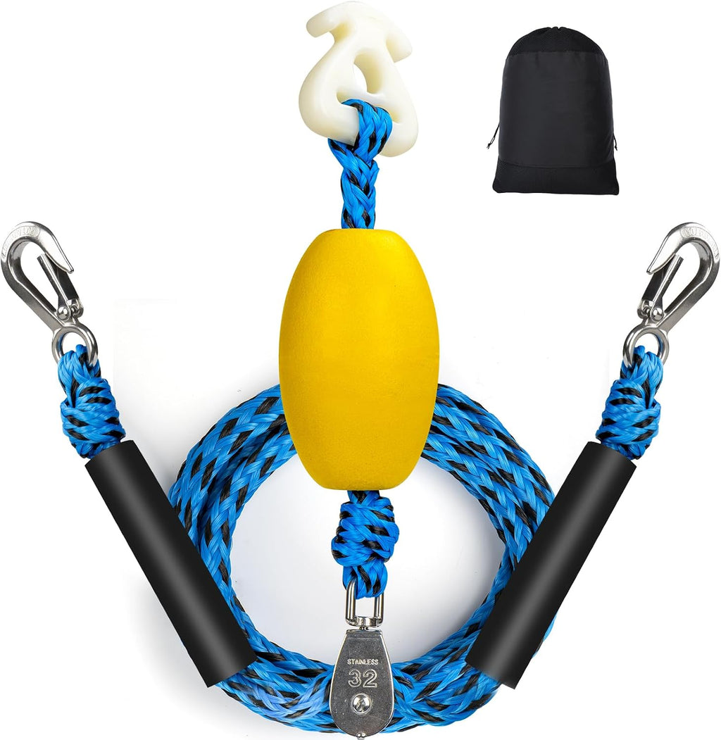 Self Centering Boat Tow Harness for Tubing, Boat Tow Rope Harness with Pulley and Large Hooks for Towing 1-4 Riders