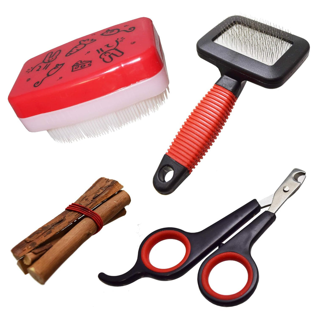 Grooming Kits For Rabbits, Guinea Pigs and other Small Animals (Red, 4 Piece Kit)