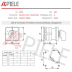 APIELE Changeover Selector Switch 3 Position 440V Universal Rotary Cam Selector (20A 8 Terminal)