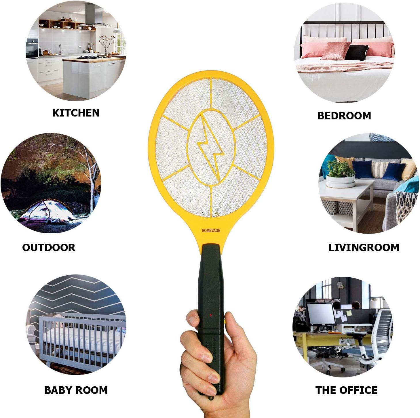 Electric Fly Swatter, High Voltage Bug Zapper with 2 AA Batteries | 3-layer safety mesh, ergonomic handle best for