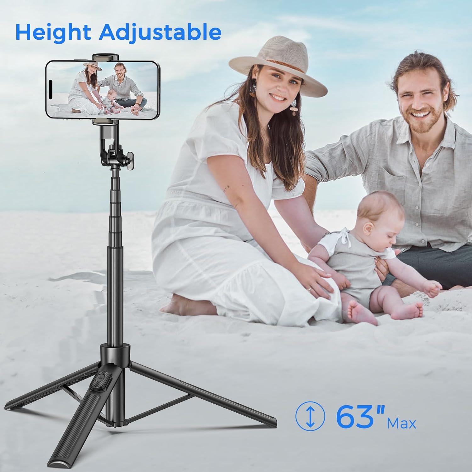 Selfie Stick Travel Tripod for Cell Phone with Remote Control and Phone Holder, Extendable Selfie Stick for iPhone