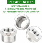 TAISHER 5PCS 304 Stainless Steel New Reducer Hex Bushing, 3/4" NPT Male x 1/2" NPT Female, Reducing Pipe Adapter Fitting