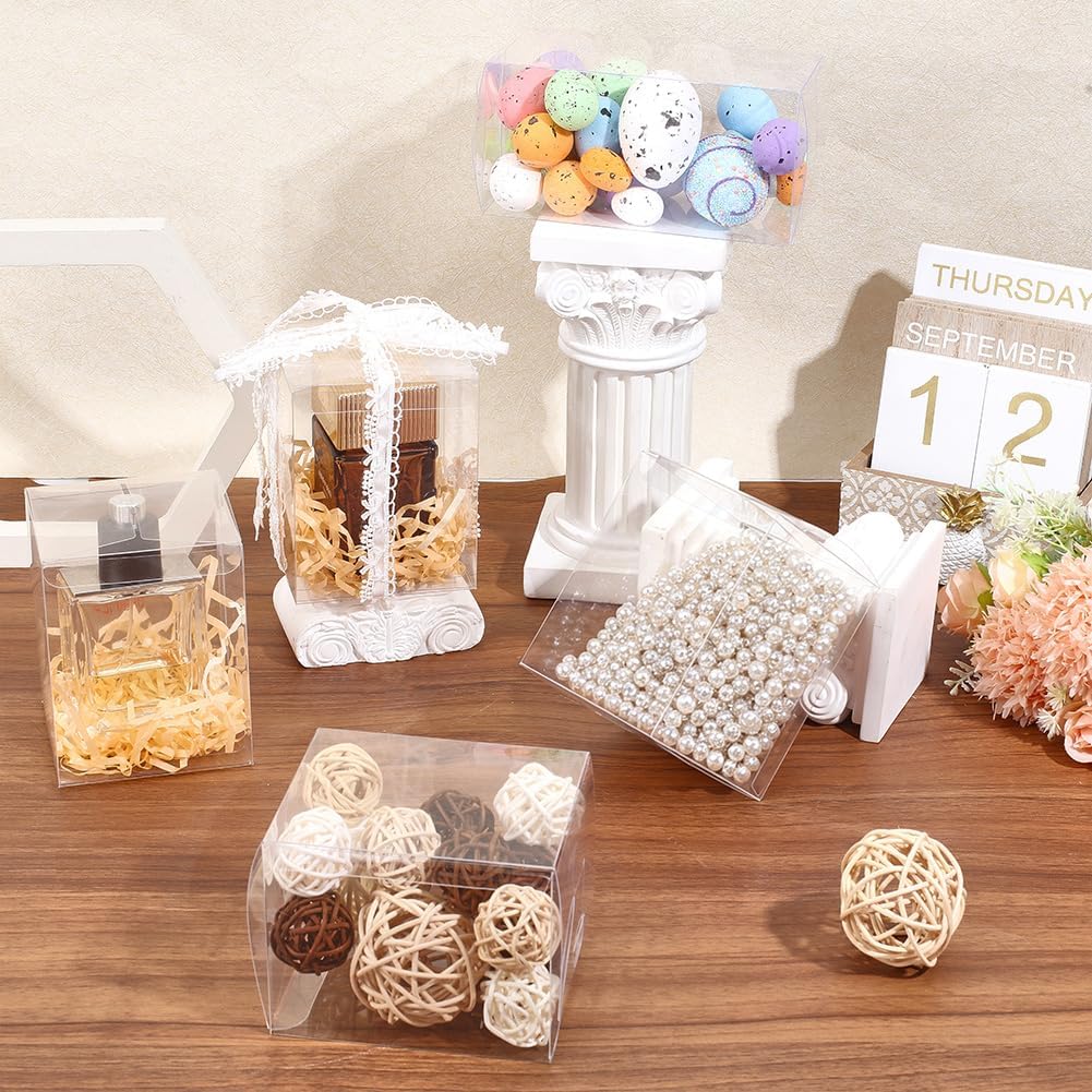 12Pcs Clear Favour Boxes 4x3x3 Inch Plastic Rectangle PVC Gift Boxes Transparent Present Candy Chocolate Cookies