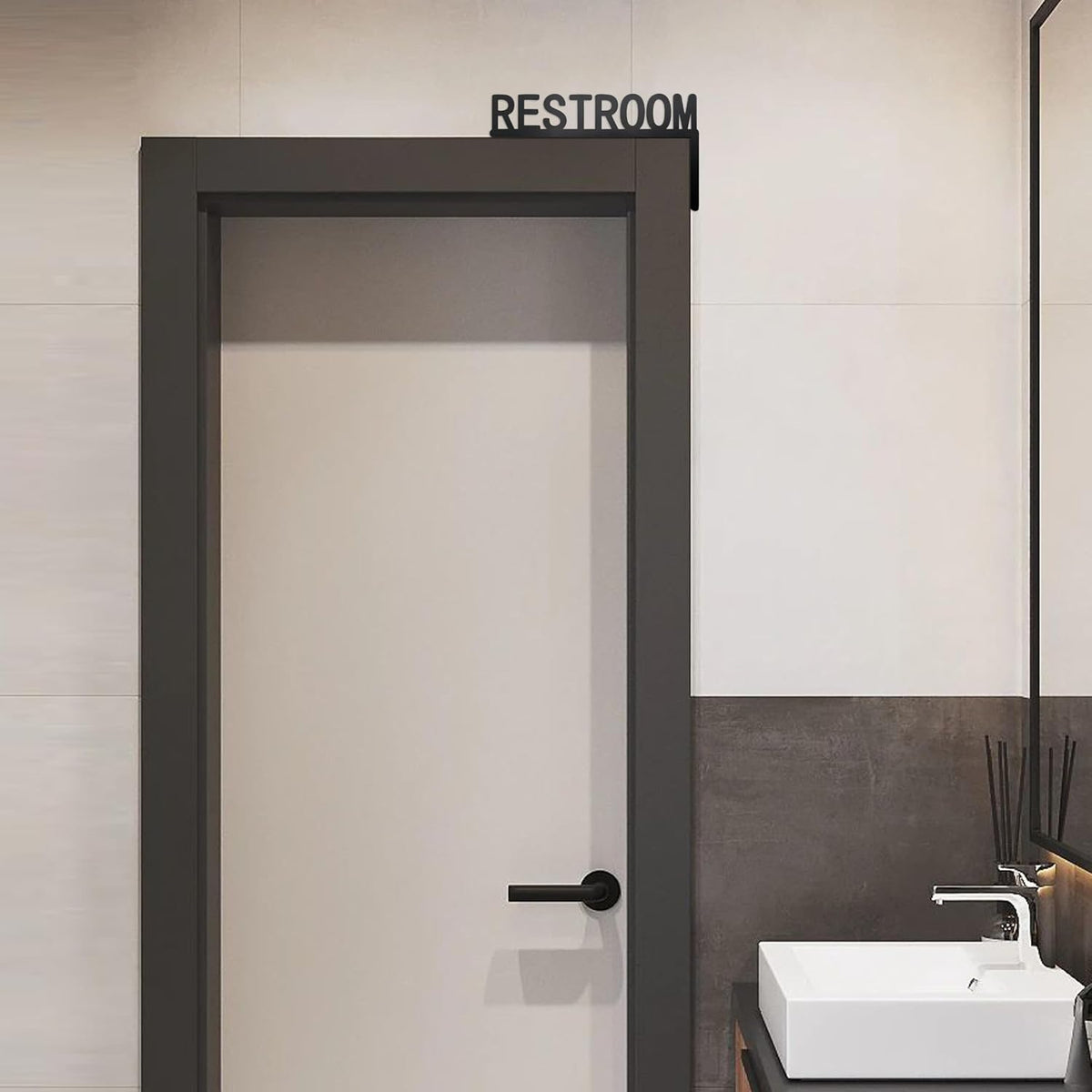 Metal Restroom Door Topper Black Restroom Sign(Right Side)