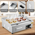 21 Inch Commercial Electric Griddle - 1600W Stainless Steel Flat Top Teppanyaki Grill - Non-Stick, Adjustable Temp