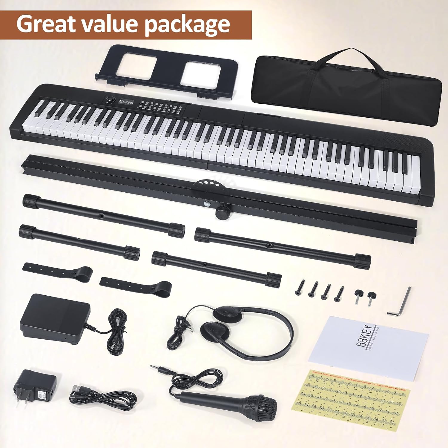 88 Key Piano Keyboard, Electric Digital Piano with Semi Weighted Keys, Keyboard Piano with Sustain Pedal, Power