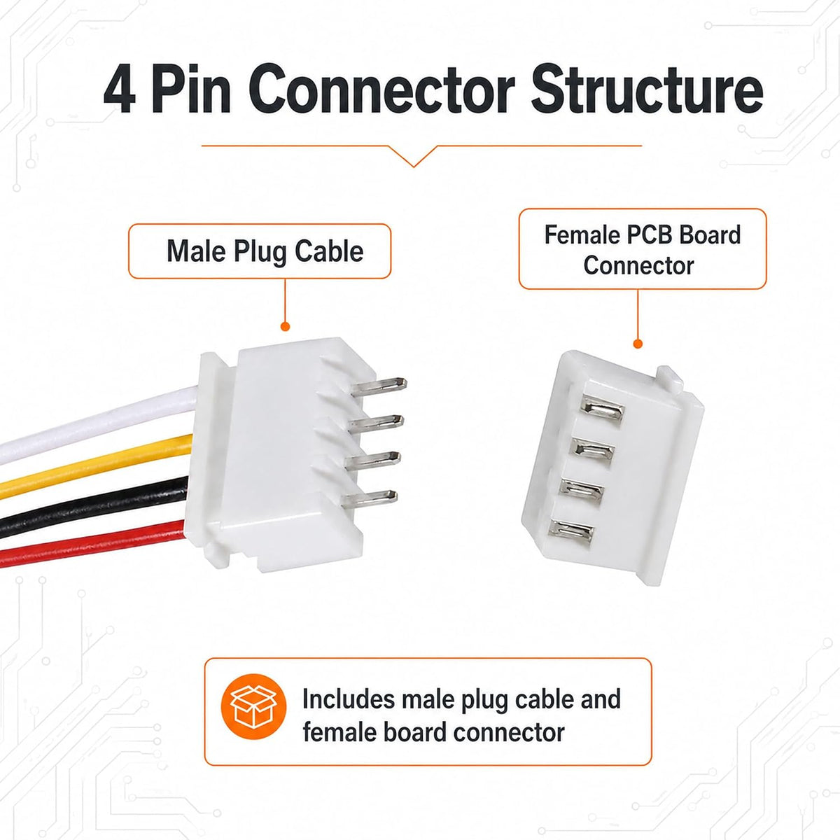 10-Pair XH 2.54mm 4-Pin Connector Kit, 26AWG 200mm Ribbon Cable